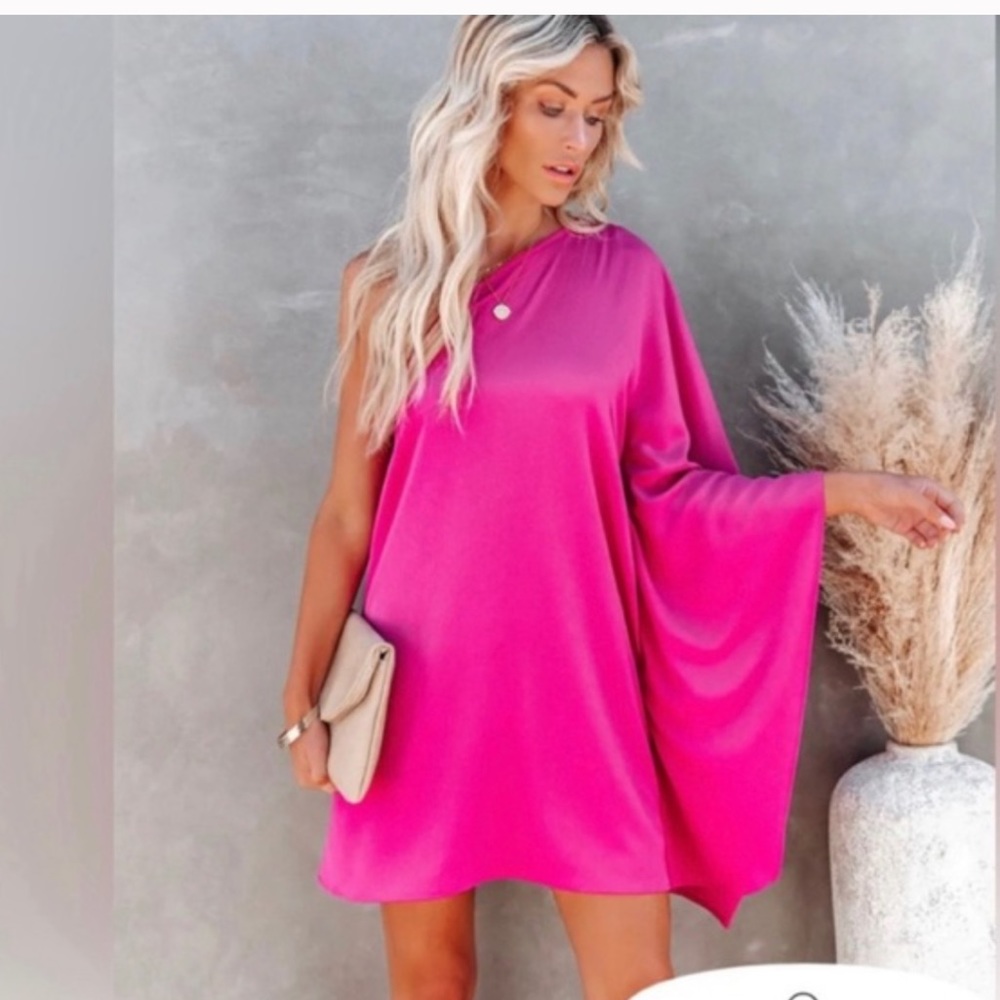 Vici Hot Pink Side To Side One Shoulder Statement Dress |Size Medium